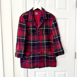 Liz Sport Vintage Red Scottish Tartan Plaid Fringe Trim Wool Boyfriend Blazer 10